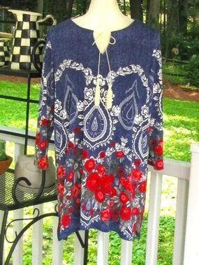 Ali Miles Tassel top shirt blouse Small pullover luxury style polyester stretch